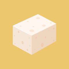 White Tofu vector. Tofu cartoon style isolated on yellow background. Vegetarian nutrition, healthy food.