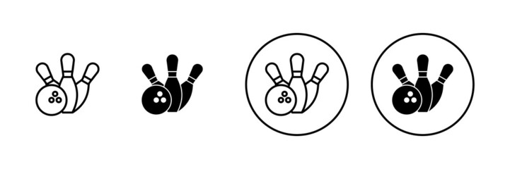 Bowling icons set. bowling ball and pin sign and symbol.