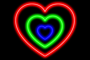 cycle of neon hearts on black background