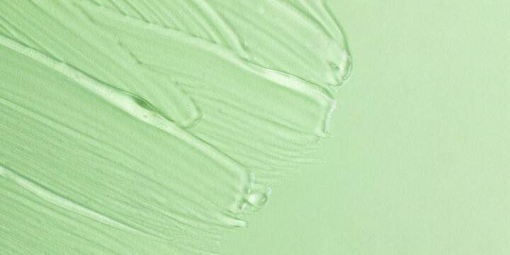 Cosmetic textured gel on the mint background.Copy space for text,mockup concept.Large banner.