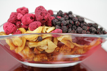 Freeze-dried fruit, raspberries,blueberries,mango chips and coconut