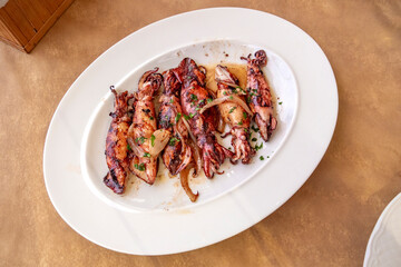 Grilled Little Squids Spanish Cuisine at Restaurant