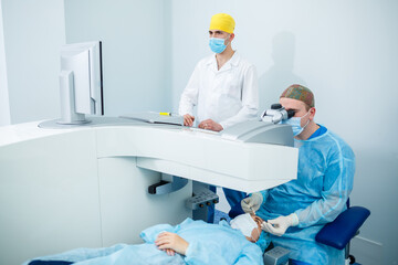 laser vision correction. Glaucoma treatment. Medical technologies for eye surgery. - obrazy, fototapety, plakaty