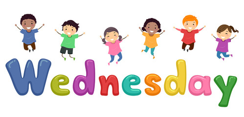 Stickman Kids Wednesday Jump Illustration