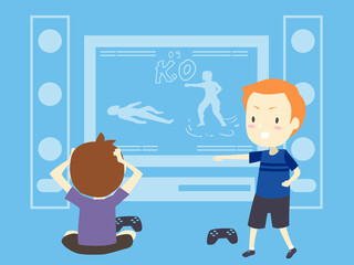 Kids Imitate Character In Game Illustration