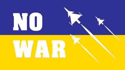 text no war isolated with ukraine flag background, anti war banner with millitary element, vector illustration.