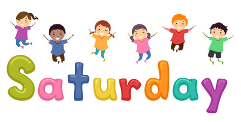Stickman Kids Saturday Jump Illustration