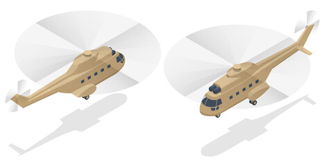 Isometric Military helicopter vector. Transport helicopter flying © Golden Sikorka