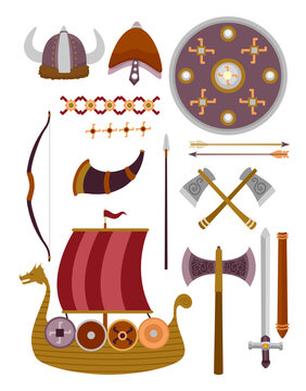Viking Elements Hat Shield Swords Illustration