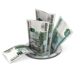 3D render Russian ruble to drain - crisis concept	