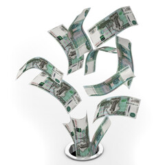 3D render Russian ruble drop - crisis concept	