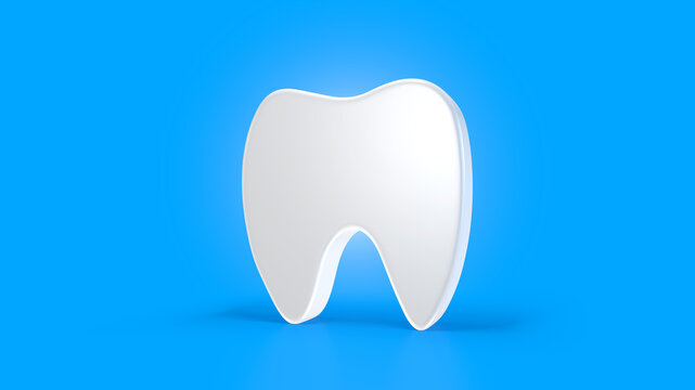 Stylized tooth on a blue background. Medical topic, dentistry. Problems and oral hygiene. 3d render illustration
