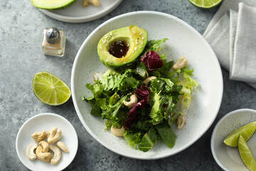 Healthy green salad with avocado