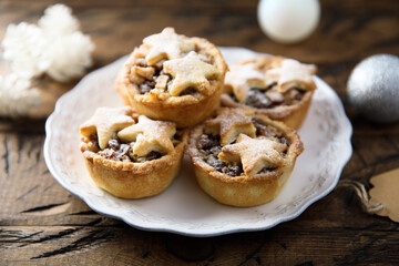 Traditional festive mince pies on a plate