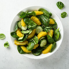 Healthy spinach salad with orange and cucumber