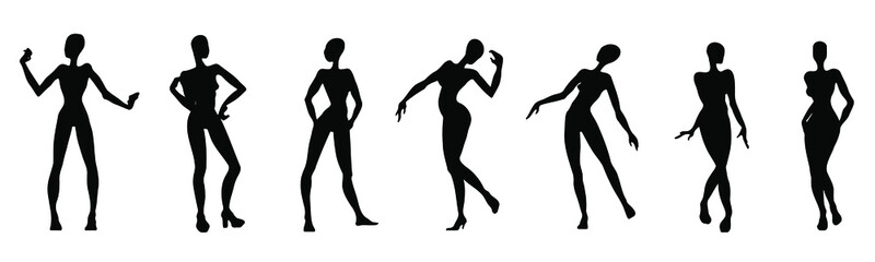 Black silhoutes of female figures. Vector illustration. Clip art.