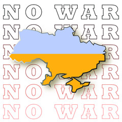 Ukrainian art no war yellow blue illustration. Ukraine map in national colors