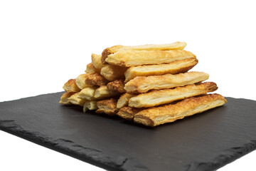 Puff pastry cookies on a white background