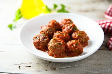 Homemade meatballs with tomato sauce