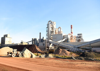 Cement industrial plant. Сement mix production at industrial factory. Сement mix production at...
