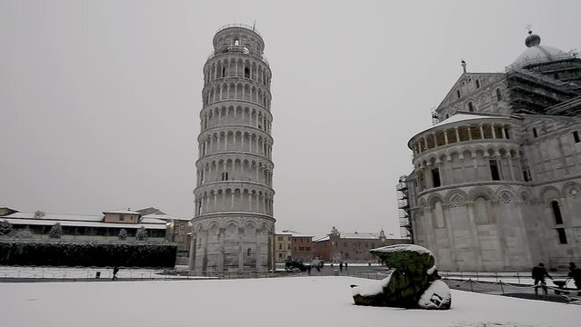 Square of Miracles in winter covered by snow, Pisa - Italy