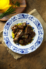 Homemade beef ragout with chives
