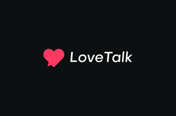 Love Talk chat bubble love heart dating valentine dating app logo design