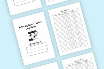 Fototapeta na wymiar Subscription planner KDP interior journal. Monthly subscription expense tracker logbook. KDP interior notebook. Personal subscription info planner logbook template. Subscription tracker KDP interior.