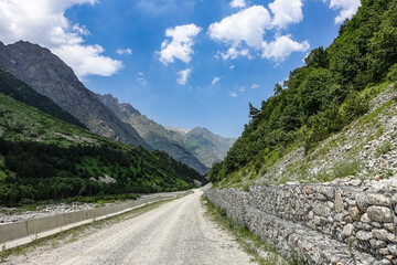 A mountain valley in the gorge of the Cherek-Balkar river in the vicinity of the Ushtulu tract. Caucasus 2021