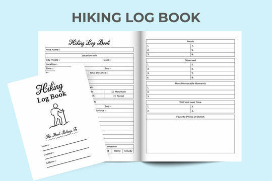 Hiking tracker KDP interior notebook. Hiking location and other information checker journal. KDP interior log book. Tour and Travel information planner notebook template. Trail tracker logbook.