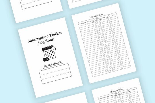 Subscription planner KDP interior journal. Monthly subscription expense tracker logbook. KDP interior notebook. Personal subscription info planner logbook template. Subscription tracker KDP interior.