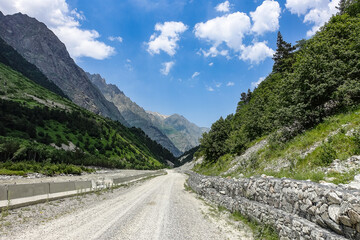 A mountain valley in the gorge of the Cherek-Balkar river in the vicinity of the Ushtulu tract. Caucasus 2021