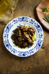 Homemade beef ragout with chives