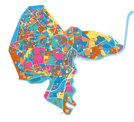 Stockton-on-Tees, England colorful high resolution art map