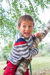 enfant heureux sur une branche d'arbre