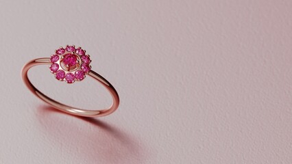 rose gold halo engagement light weight ring 3d render