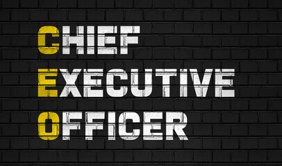 Chief executive officer (CEO) concept ,business abbreviations on black wall 