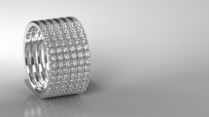 stacked wedding bands in white gold and diamond standing 3d render