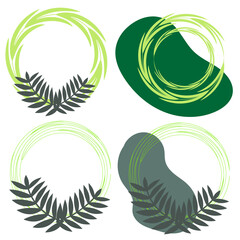 Set of tropical flyer with palm leaves. Round frame