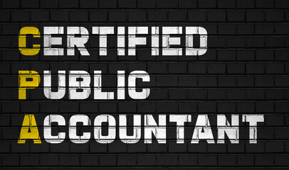Certified public accountant (CPA) concept,business abbreviations on black wall 