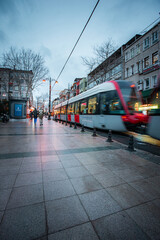 Obraz premium Tramway train in motion blur in the city of Istanbul 