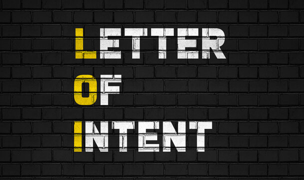 Letter of intent (LOI) concept,business abbreviations on black wall 
