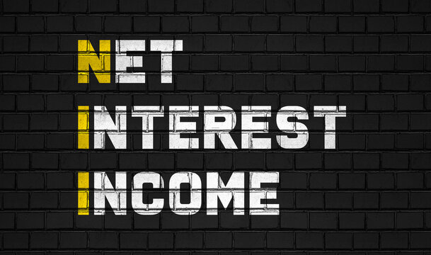 Net interest income (NII) concept,business abbreviations on black wall 
