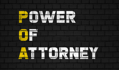 Power of attorney (POA) concept,business abbreviations on black wall 
