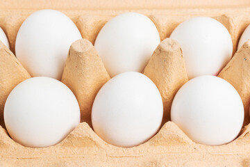 White chicken eggs in a carton box