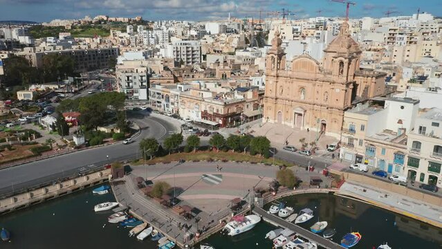 Aerial view of Msida church, Malta country