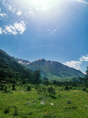 A mountain valley in the gorge of the Cherek-Balkar river in the vicinity of the Ushtulu tract. Caucasus 2021