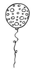 Hand drawn flying balloon illustration isolated on a white background. Birthday party balloon doodle. Holiday clipart.