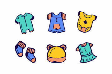 Baby kid cloth icon illustration collection hand drawn cartoon linear color