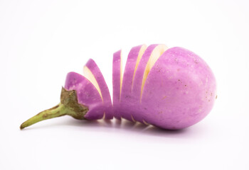slice Purple Brinjal on White Background